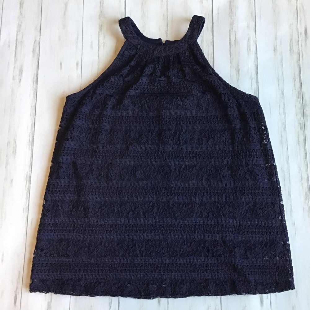 Monteau Navy Blue Lace Cutaway Tank